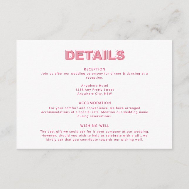 Modern Bold Type Text Details Enclosure Card (Front)