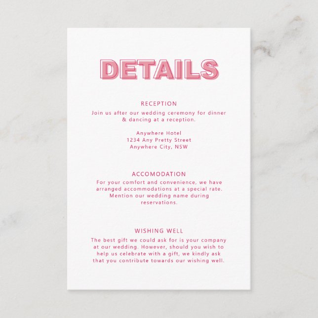 Modern Bold Type Text Details Enclosure Card (Front)