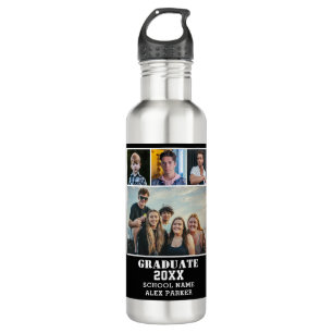 Modern Bold Typography 4 Photo Collage Graduation 710 Ml Water Bottle