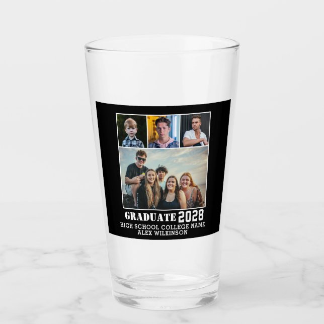 Modern Bold Typography 4 Photo Collage Graduation Glass (Front)