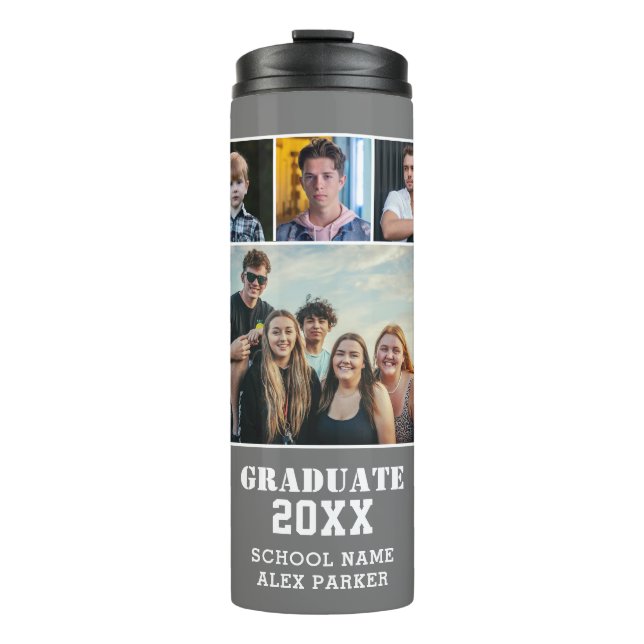 Modern Bold Typography 4 Photo Collage Graduation Thermal Tumbler (Front)