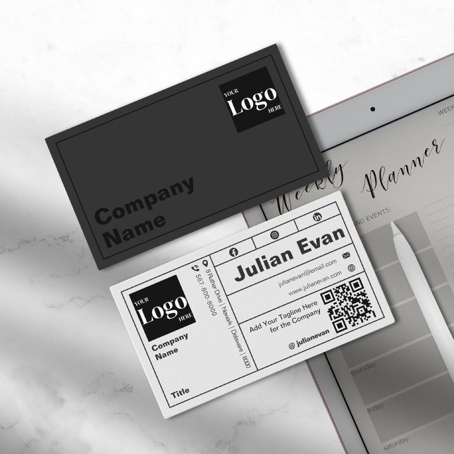 Modern Bold Typography Black & White QR Code Business Card (Modern Bold Typography Black & White QR Code Business Card)