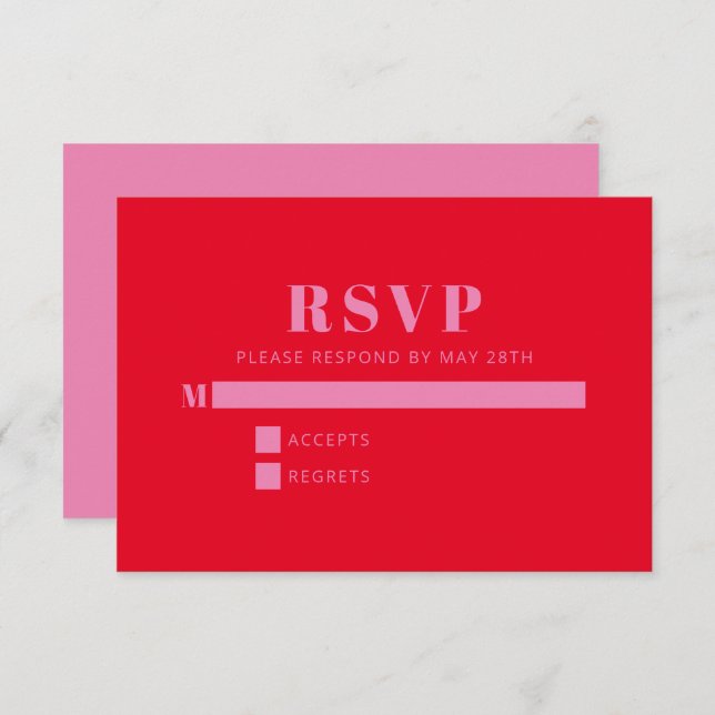 Modern Bold Typography Bright Pink and Red Wedding RSVP Card (Front/Back)