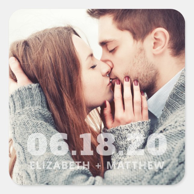 Modern Bold  Typography Custom Photo Wedding Square Sticker (Front)