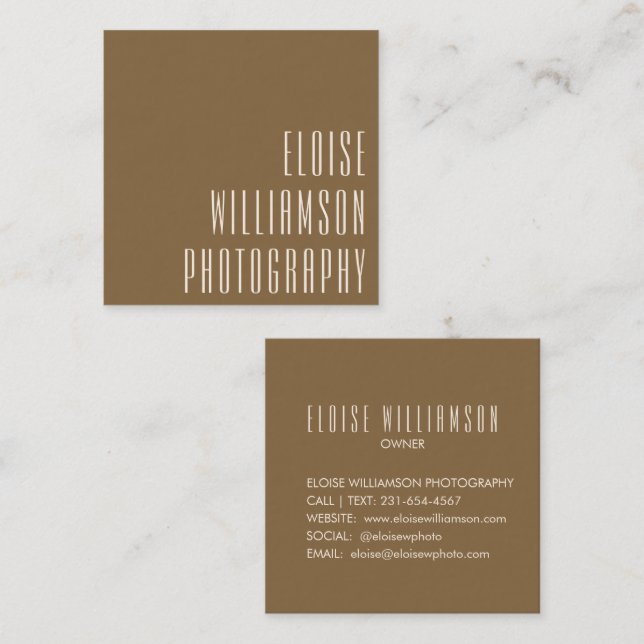 Modern Bold Typography Earthy Bronze Brown Square Business Card (Front/Back)