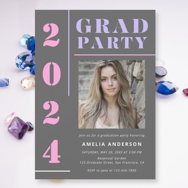 Modern Bold Typography Grey Photo Graduation Party Invitation (Creator Uploaded)