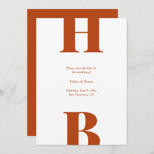 Modern Bold Typography Monogram Rust Wedding Save The Date