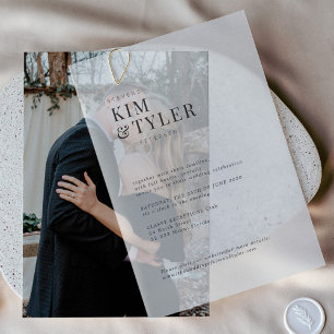 Modern bold typography overlay wedding vellum invitations