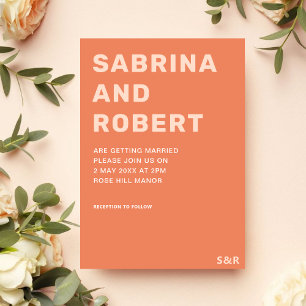 Modern Bold Typography Peachy Wedding Summer Invitation