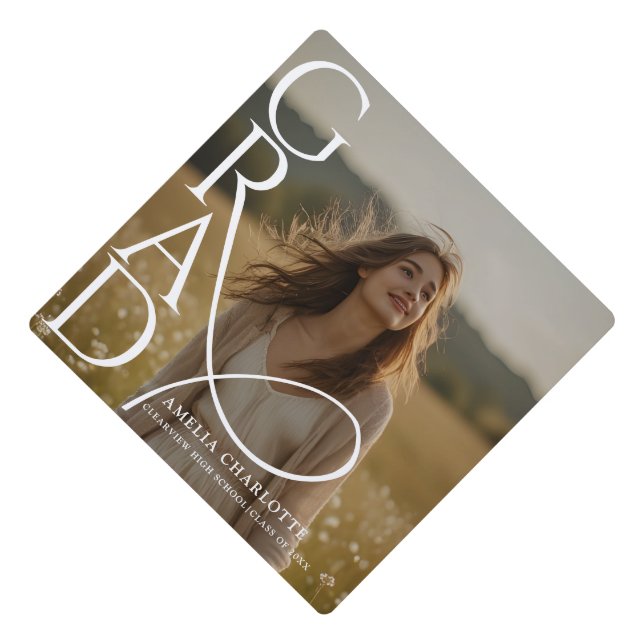 Modern Bold Typography Photo Graduation Cap Topper (Front)