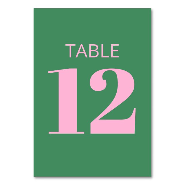 Modern Bold Typography Pink Green Bat Mitzvah Table Number (Front)