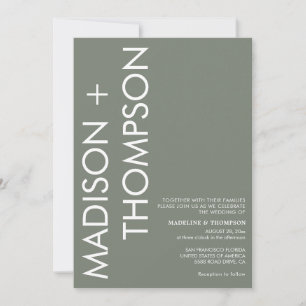 Modern Bold Typography Sage Green Wedding Invitation