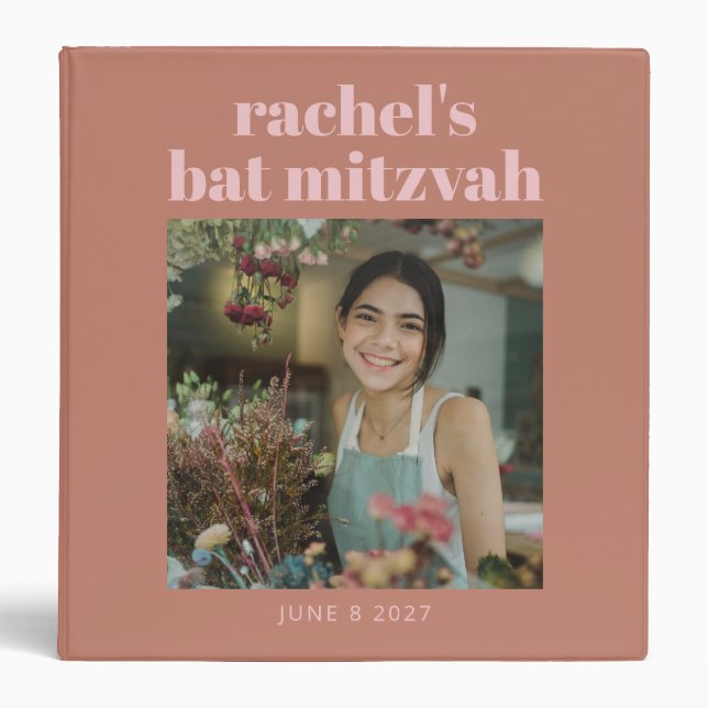 Modern Bold Typography Terracotta Pink Bat Mitzvah Binder (Front)