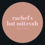 Modern Bold Typography Terracotta Pink Bat Mitzvah Classic Round Sticker<br><div class="desc">Personalized Modern Bold Typography Terracotta Pink Bat Mitzvah Classic Round Sticker</div>