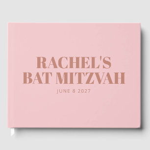 Modern Bold Typography Terracotta Pink Bat Mitzvah Guest Book