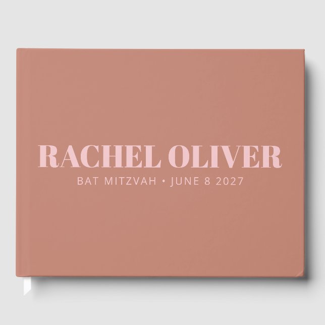 Modern Bold Typography Terracotta Pink Bat Mitzvah Guest Book (Front)
