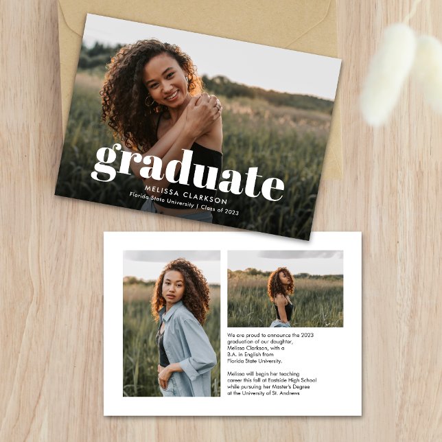Modern Bold Typography Three Photo Graduation Announcement (Creator Uploaded)