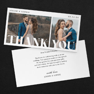 Modern Bold Typography Wedding 2 Photo Thank You Card