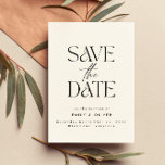 Modern bold typography wedding cream black elegant save the date<br><div class="desc">Modern classy typography bold wedding save the date card. With modern,  elegant typography and modern art deco inspired backer design. Colours can be customized.</div>