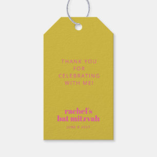 Modern Bold Typography Yellow Pink Bat Mitzvah Gift Tags