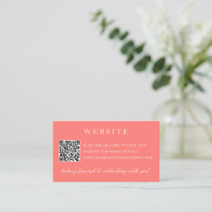 Modern Bold Vibrant Coral Simple QR Code Wedding Enclosure Card