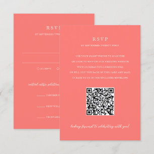 Modern Bold Vibrant Coral Simple QR Code Wedding RSVP Card