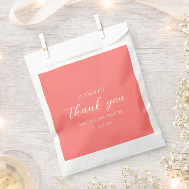 Modern Bold Vibrant Coral Simple Wedding Favour Bag (Clipped)