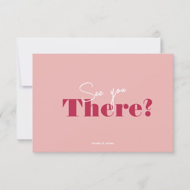 Modern bold Viva Magenta  Minimalist Wedding RSVP Card (Front)