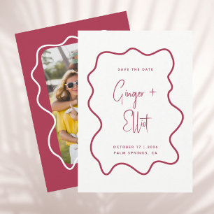 Modern Bold Wavy Frame Magenta Pink Photo Wedding Save The Date