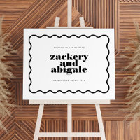 Modern Bold Wavy Line Framed Black White Wedding