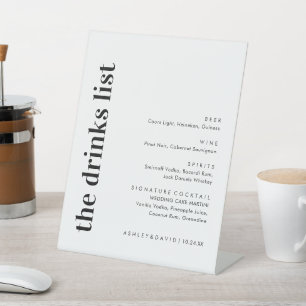 Modern Bold Wedding Bar List Menu Pedestal Sign