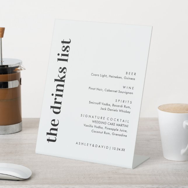 Modern Bold Wedding Bar List Menu Pedestal Sign (In SItu)