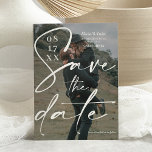 Modern bold white grey script save the date photo<br><div class="desc">A modern and simple bold script in white on grey overlay save the date wedding,  add your photo.</div>