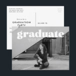 Modern Bold White Overlay Photo Graduation Party Postcard<br><div class="desc">Invite guests to your graduation party with our stylish Modern Bold White Typography party postcard. The modern graduation party invitation postcards display the graduate's photo with "graduate" in a bold white text overlay. Personalize the front of the invite by adding the graduate's name, school name, and graduation year. The back...</div>