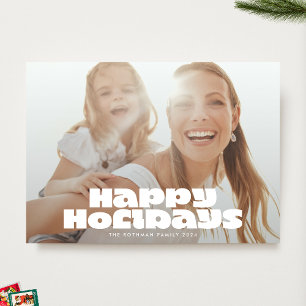 MODERN BOLD White Typography Photo HAPPY Christmas Holiday Card