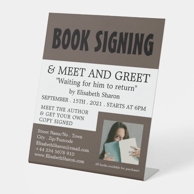 Modern Bold, Writers Book Signing Advertising Pedestal Sign (Front)