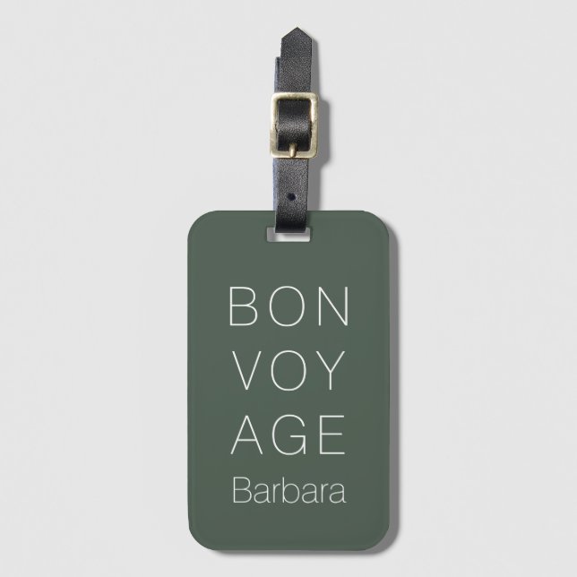 MODERN BON VOYAGE TRAVELER MOSS GREEN LUGGAGE TAG (Front Vertical)