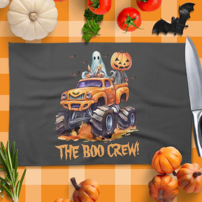 Modern Boo Crew Watercolor Funny Pumpkin Halloween Kitchen Towel (Creator Uploaded)