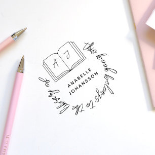 Modern Book Round Handwritten Custom Library Rubber Stamp