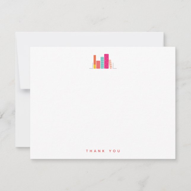 Modern Book Shelf in Coral & Pink Thank You Card (Front)