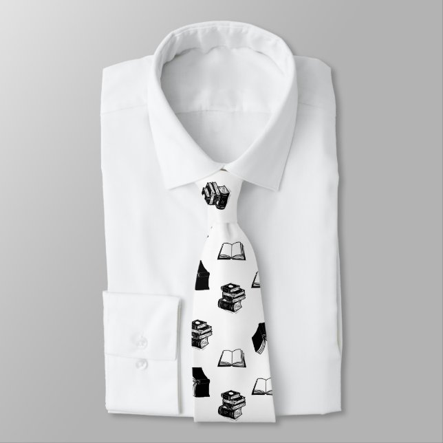 Modern Bookish Bibliophile Book Pattern Tie (Tied)