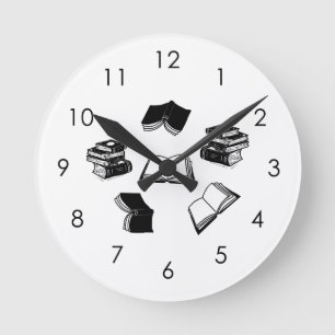 Modern Bookish Bibliophile Librarian Book Pattern Round Clock