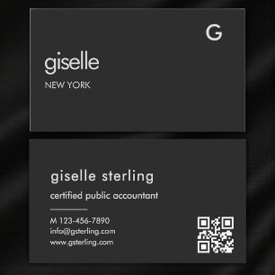 Modern Bookkeeper Accountant CPA Black QR Code  Business Card