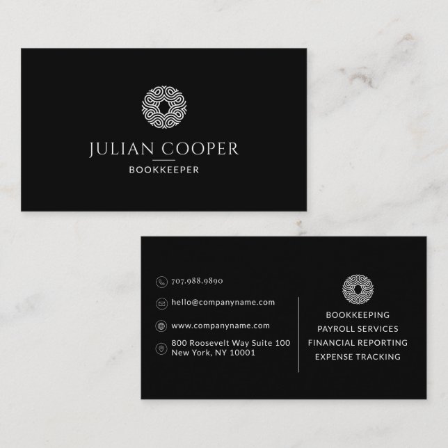 Modern Bookkeeper Black Business Card (Front/Back)