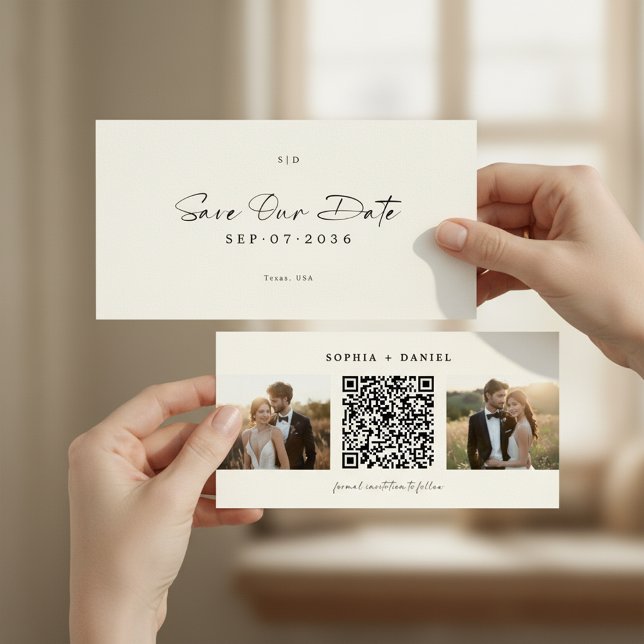 Modern Bookmark QR Code 2 Photo Save the Date (Créateur téléchargé)