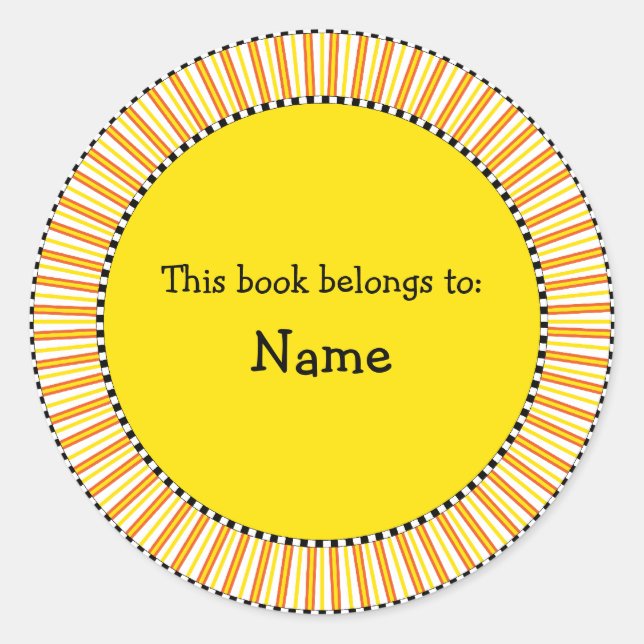 Modern bookplate design classic round sticker (Front)