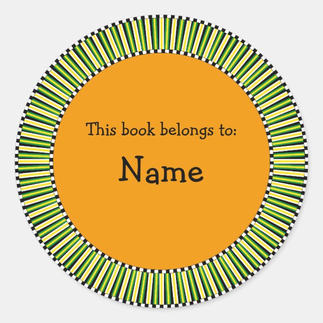 Modern bookplate design with striped border classic round sticker (Front)