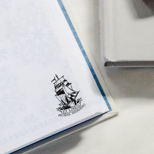 Modern Bookplate Ship Nautical Library Book  Rubber Stamp