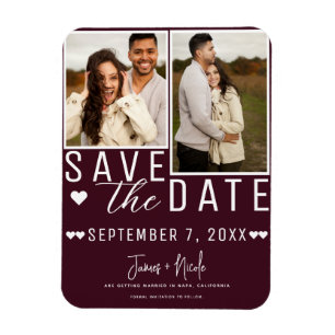 Modern Bordeaux Red Save the Date 2 Photo Wedding Magnet