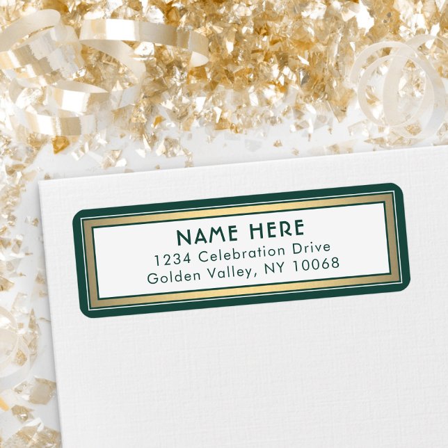 Modern Border Green Gold and White Return Address (Creator Uploaded)
